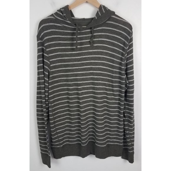 Faherty Men's Sz. M Grey & White Striped Slub Cotton Pull Over Hoodie